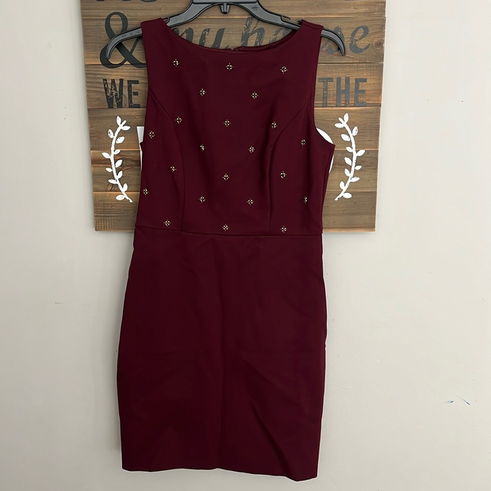 Ann Taylor Burgundy Purple Beaded Bodice Sleeveless Dress Size